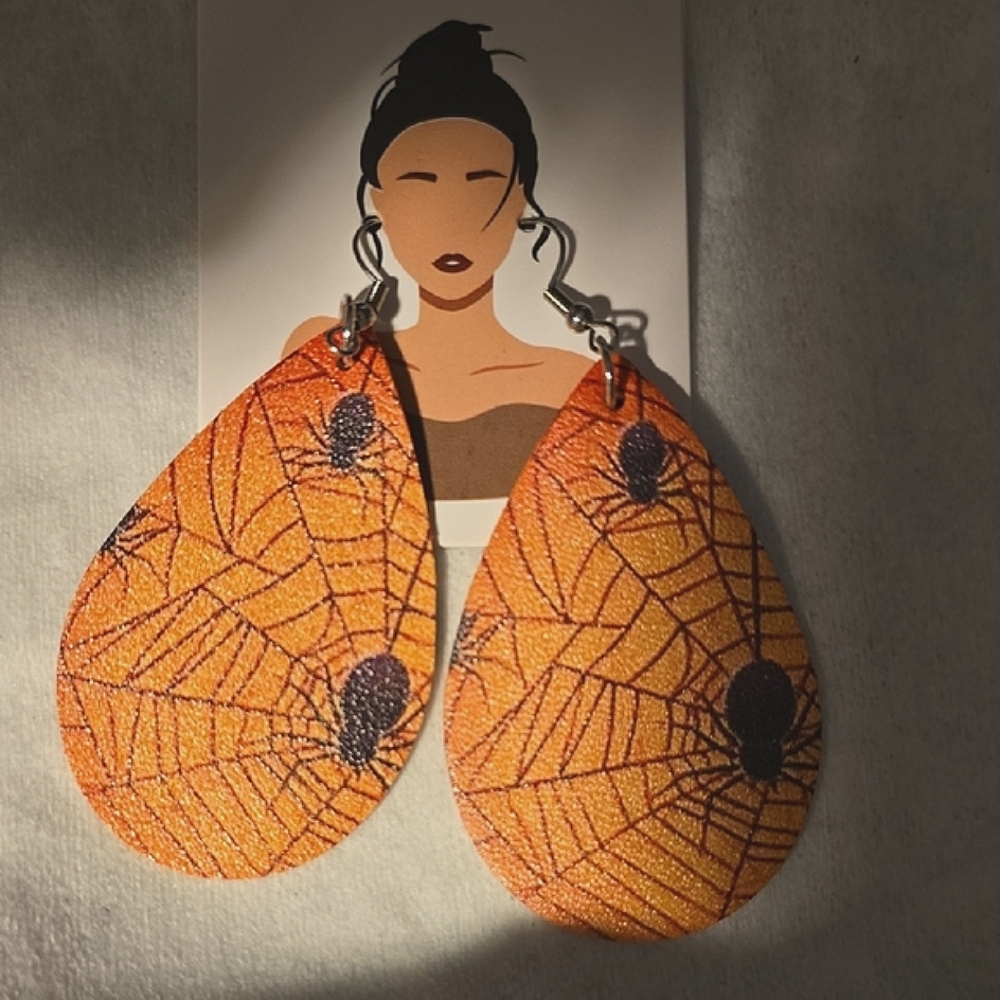 Orange Spider Web Earrings